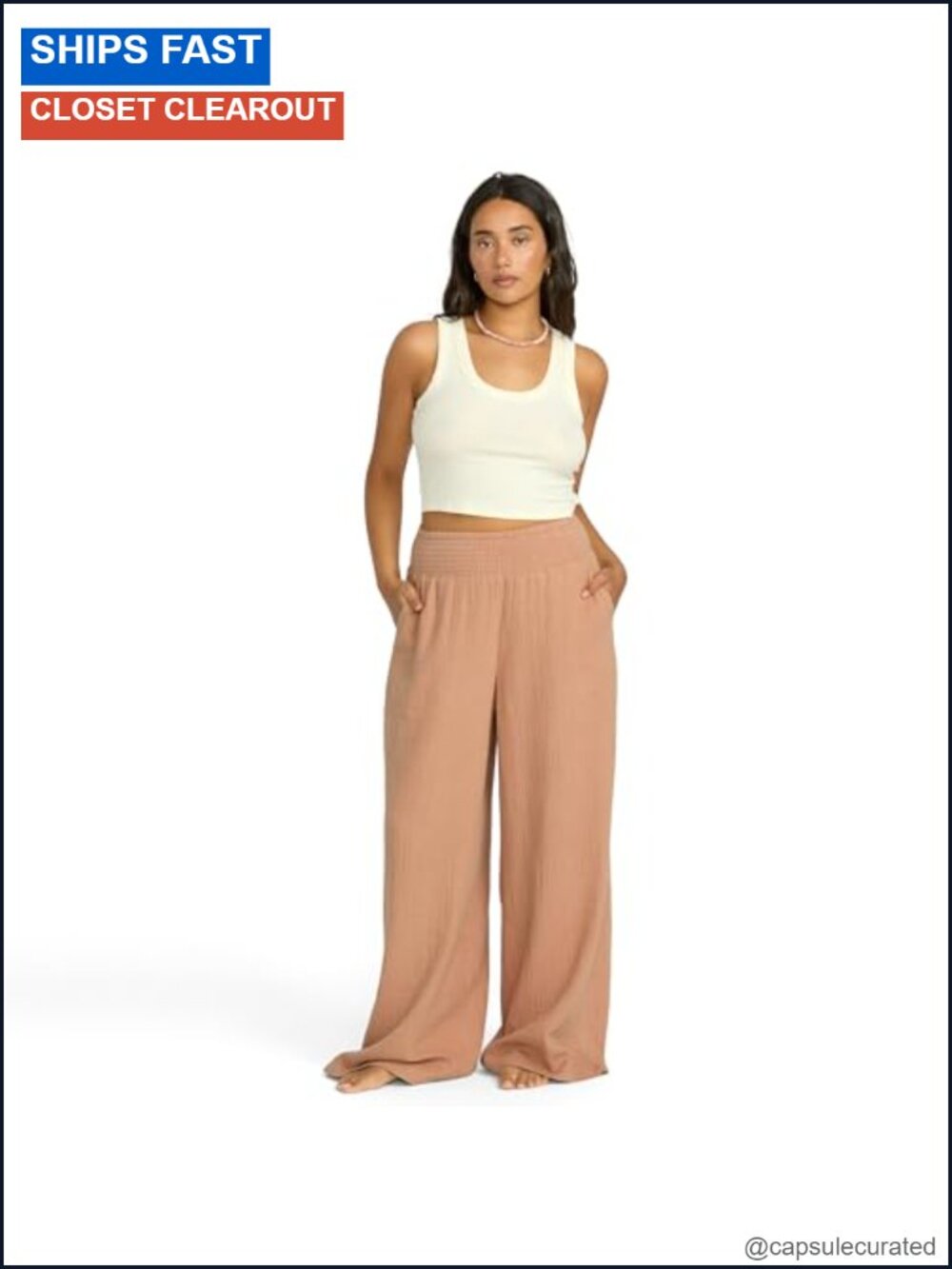 Women's Relaxed Fit Wide Leg Gauze Elastic Waist Pants